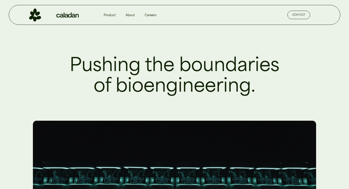 Screenshot de Caladan, una empresa de bioingeniería.