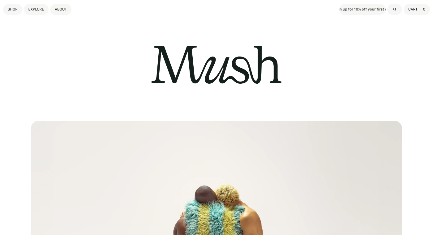 Screenshot de Mush Studios, una tienda online.