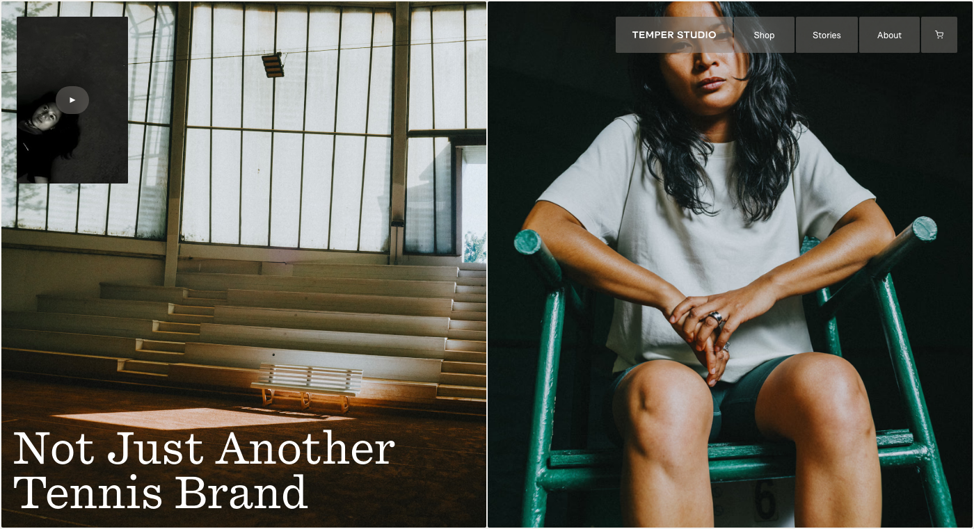 Screenshot de Temper Studio, una marca de tenis.
